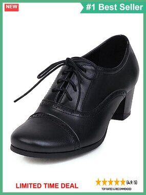 Womens Lace Up Oxford Heels Chunky Block Heel Brogue Wingtip Pump